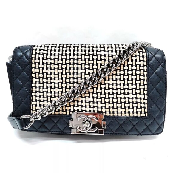(R783) Chanel Reverso Boy Flap Bag Woven Calfskin - Picture 1 of 8